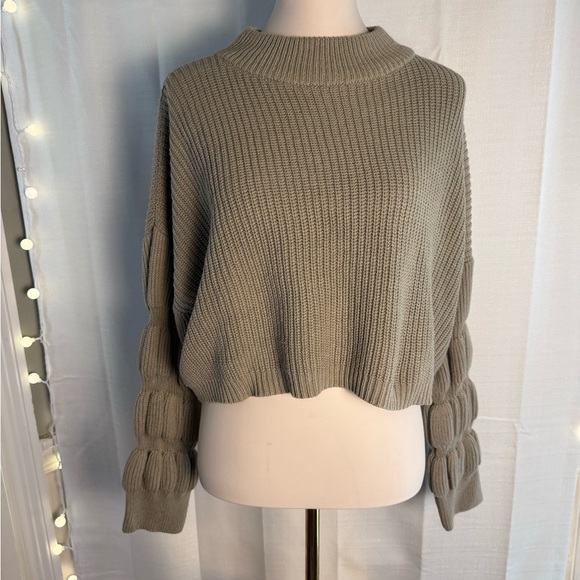 Miou Muse Cowl Neck Cropped Sweater with Tiered Sleeves - Picture 2 of 8